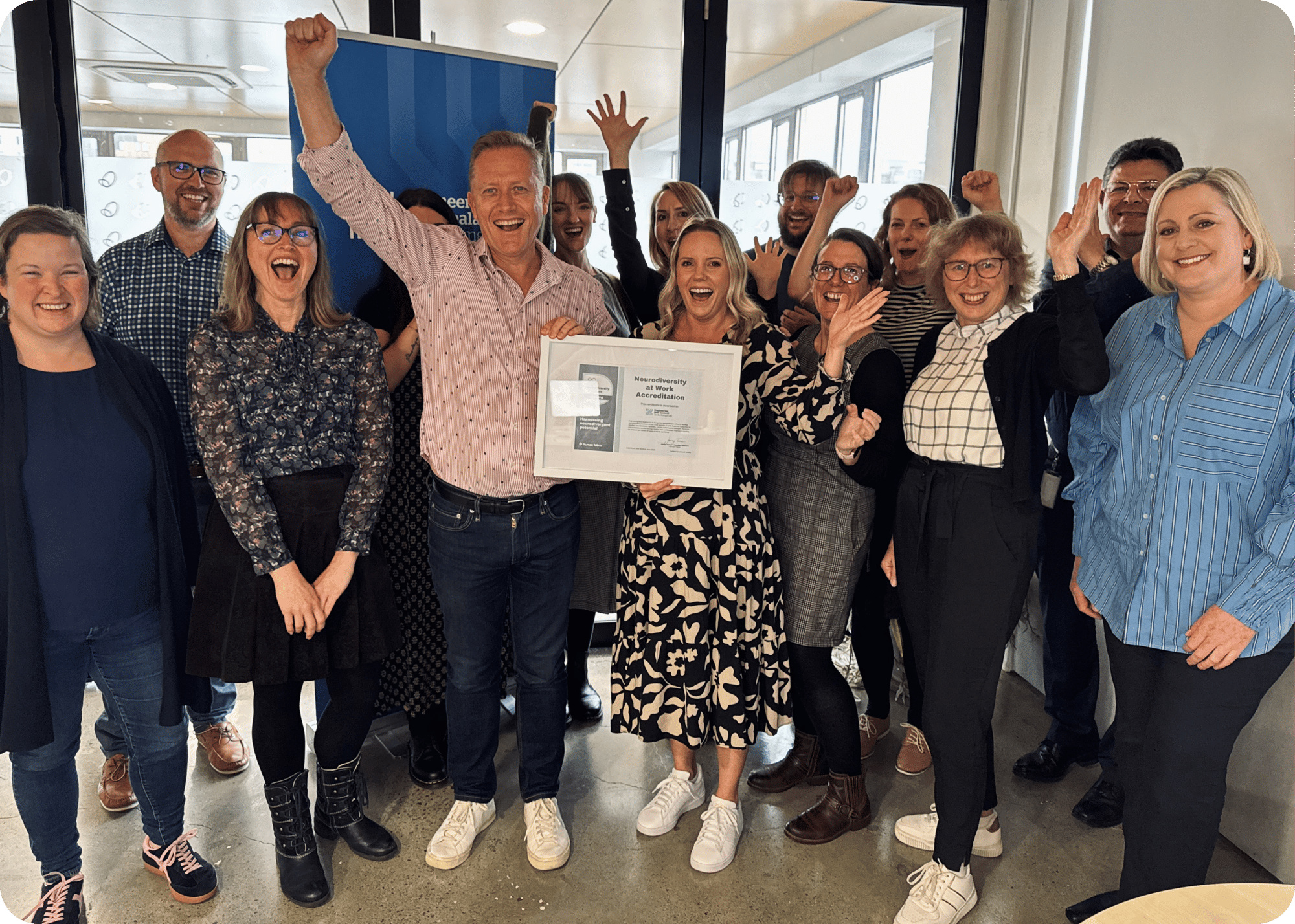 A group from Engineering New Zealand holding the Neurodiversity at Work Certificate