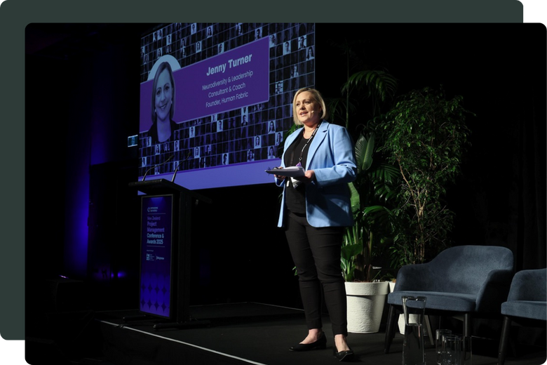 Jenny Turner presenting on a stage